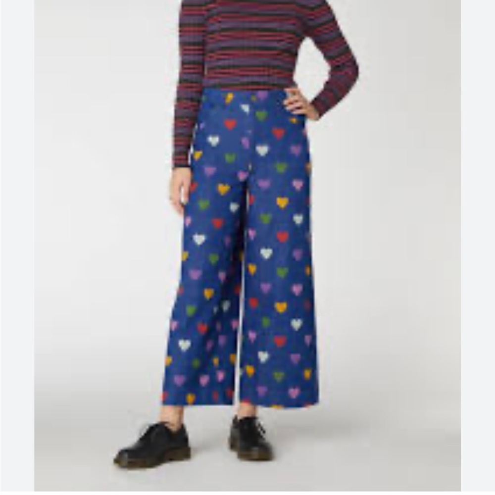 DANGERFIELD Skipped a Beat Multicolor
Heart Print Wide Leg Jeans NWOT Size 16